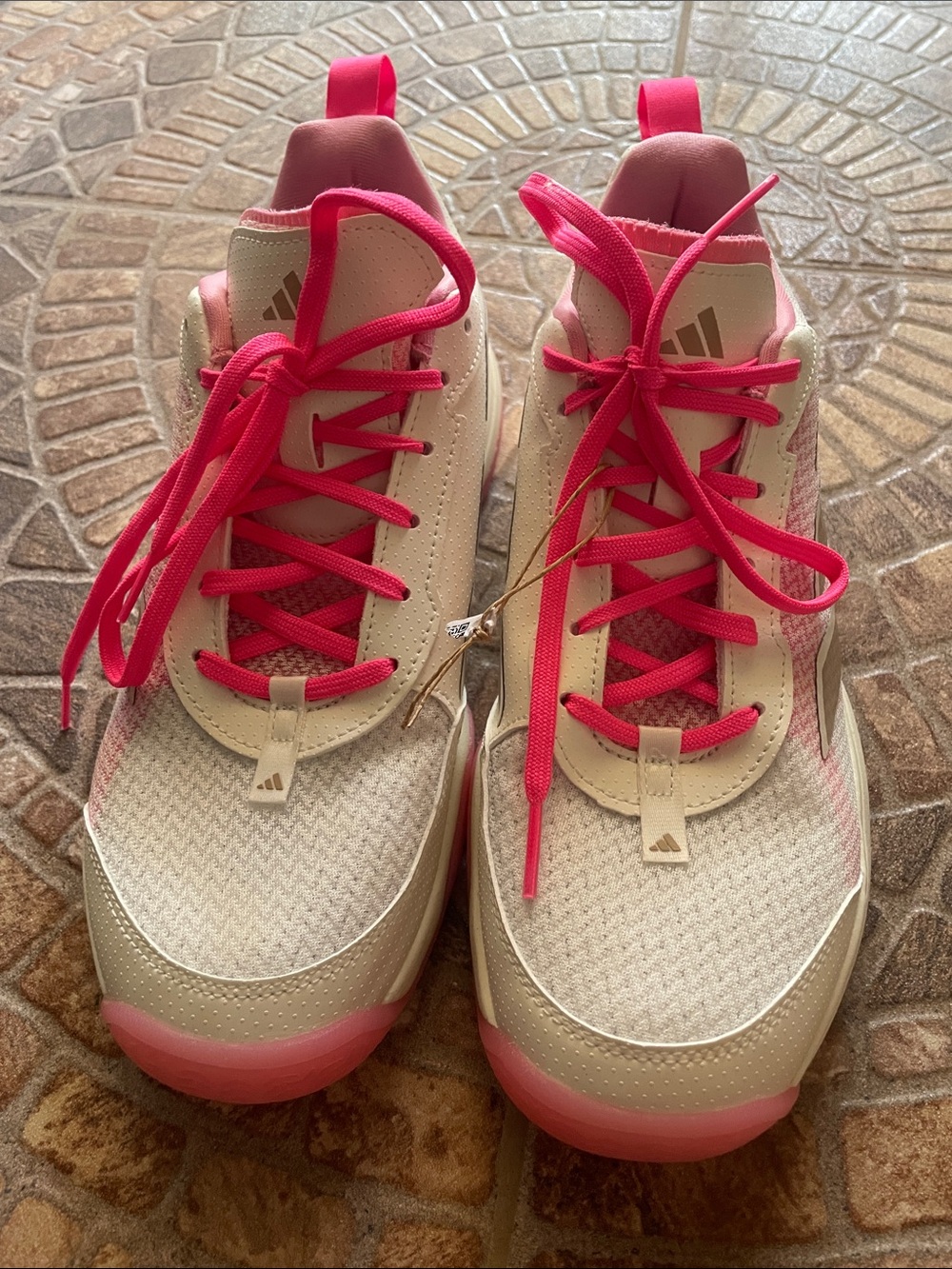 ADIDAS Women's Cream and Bright Pink Athletic Volleyball Sneakers